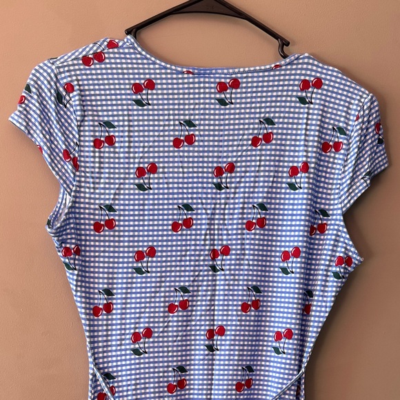 Blue & White Retro Style Dress with Cherry Print - Picture 10 of 13